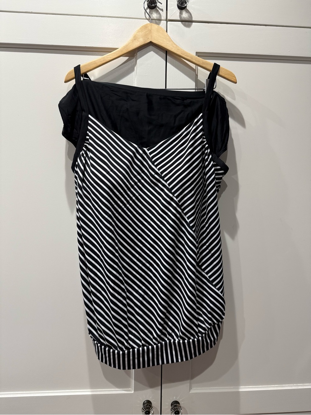 Swimsuits For All Side Tie Blouson Tankini w/Black White Chevron Stripe